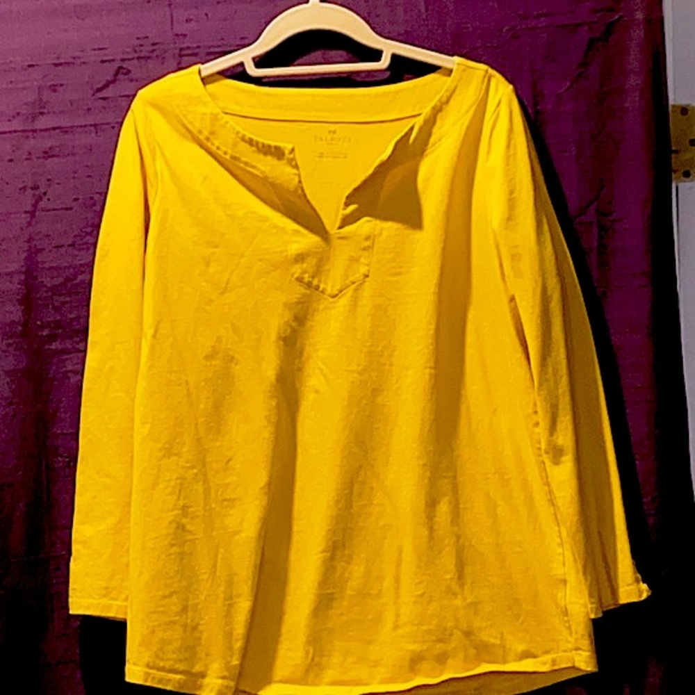 Talbots Chartreuse Split Neck W/ Ruffled Sleeve - image 1